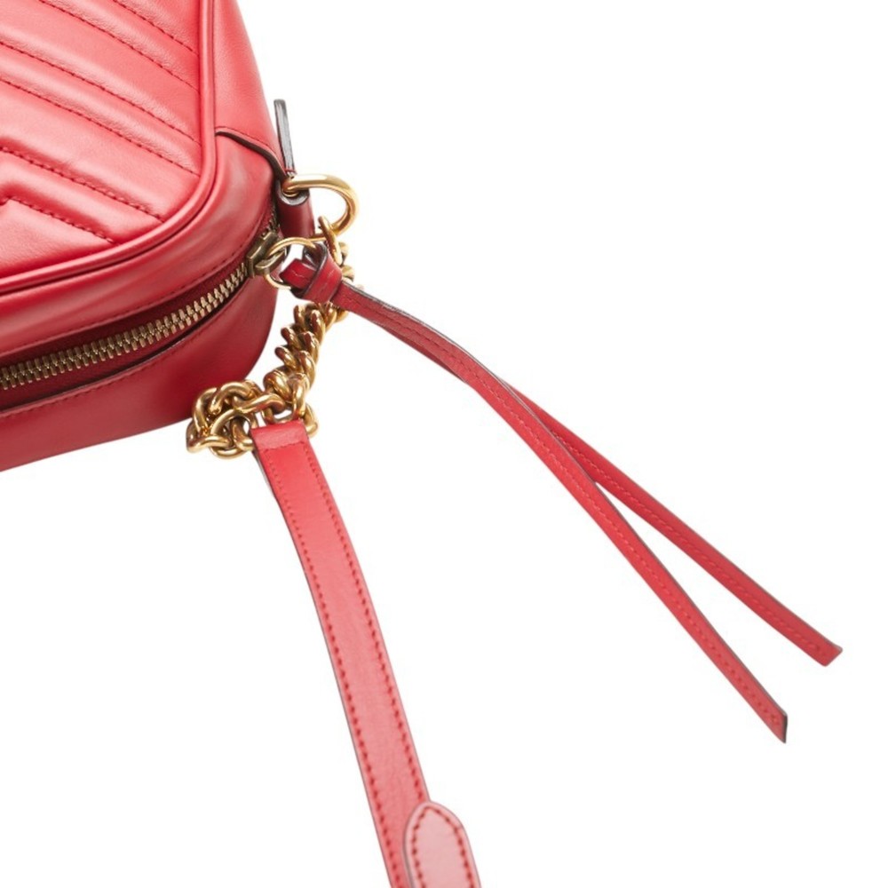GUCCI Red Leather GG Marmont Shoulder Bag - Picture 4 of 13